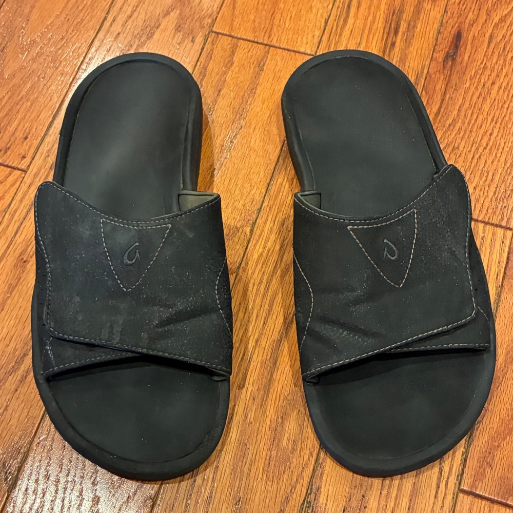 Olukai Nalu Slide Mens 11 Black Adjustable Strap Water Resistant Sandals Shoes